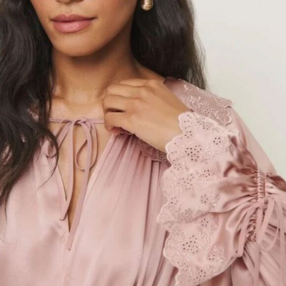 Reformation Kacey Musgraves NWT Lillie Eyelet Embroidered Silk Top Boho Western - Picture 3 of 15